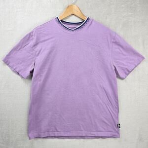 Stüssy Shirt Mens Medium Lavender Zig Zag Mock Neck Embroidered Collar Skater
